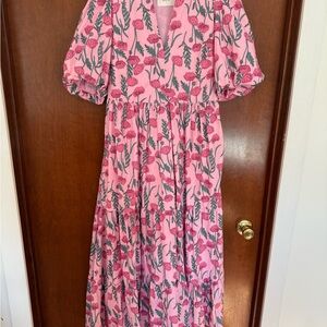 Hyacinth House 100% Cotton Pink Amaryllis Floral Cisco Maxi Dress